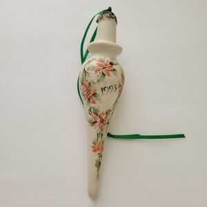 Vtg 1993 Porcelain Handpainted Floral Signed DB Christmas Ornament Victorian 7"